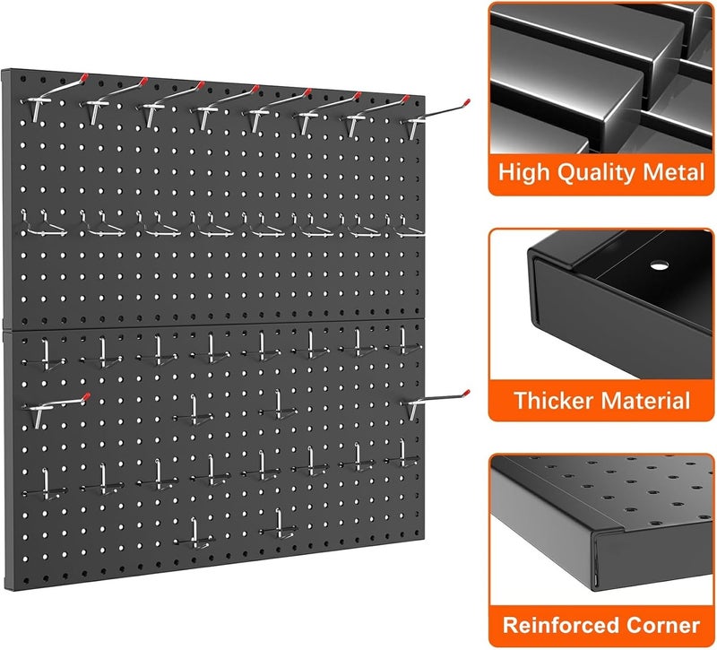 TORACK Metal Pegboard Wall Organizer 24" x 24" or 12" x 48", 70 PCS Tools Storage Pegboard for Garage Tool Organizer Peg Board with Pegboard Hooks for Workbench(Black) - Image 5